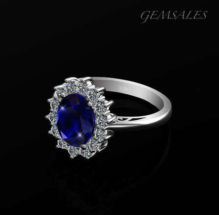 1.0ct.Royal Blue Oval CZ Simulated Sapphire #Dainty Setting 12mm x 10mm# *18KGP*   Size 5.5