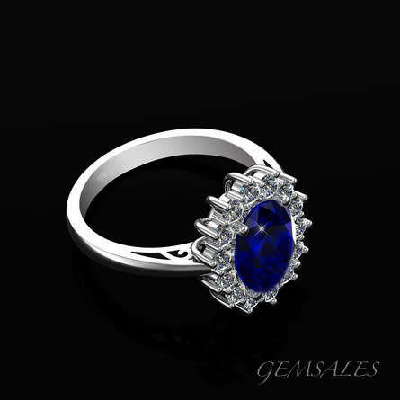 1.0ct.Royal Blue Oval CZ Simulated Sapphire #Dainty Setting 12mm x 10mm# *18KGP*   Size 5.5