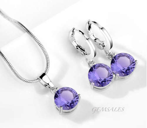 2.0ct Amethyst Pendant CZ + 2.0ct Earrings #Jewellery Set#   *CHAIN 42cm + EXTENSION 5cm*