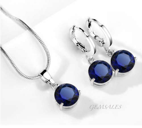 2.0ct Royal Blue Pendant CZ + 2.0ct Earrings #Jewellery Set#   *CHAIN 42cm + EXTENSION 5cm*
