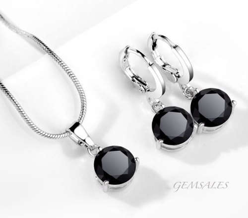 2.0ct Black CZ Pendant + 2.0ct Earrings #Jewellery Set#   *CHAIN 42cm + EXTENSION 5cm*