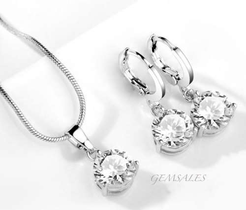 2.0ct Clear CZ Pendant + 2.0ct Earrings #Jewellery Set#   *CHAIN 42cm + EXTENSION 5cm*
