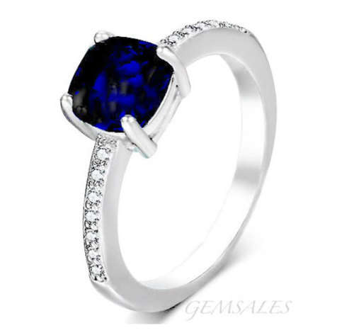 2.05ct Royal Blue Sapphire Micro Pave *18KGP*   Size 7