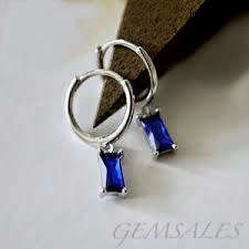 Royal Blue CZ Baguette Earrings  *Petite* 11mm x 3mm