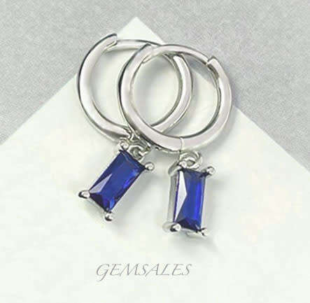Royal Blue CZ Baguette Earrings  *Petite* 11mm x 3mm