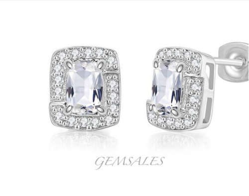 .5ct Brilliant Emerald Cut CZ  #Halo Setting#  Stud Earrings  *Elegant*