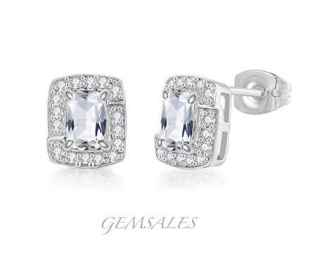 .5ct Brilliant Emerald Cut CZ  #Halo Setting#  Stud Earrings  *Elegant*