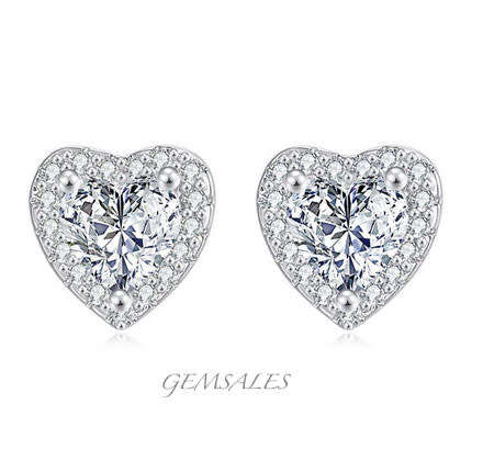 .50ct Silver Heart Earrings Halo Setting  #PETITE#