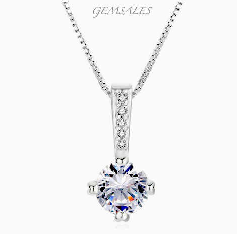 1.25ct Brilliant Cut CZ Silver Pendant Necklace  *CHAIN 40cm + EXTENSION 5cm*