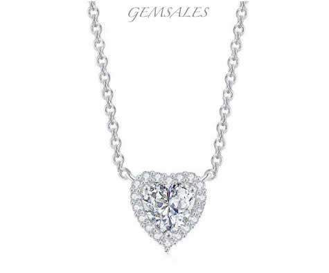 1.5ct CZ Silver Halo Heart Design Pendant Necklace  *CHAIN 40cm + EXTENSION 5cm*