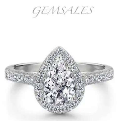 Elegant  1.0ct Sim Diamond CZ Waterdrop #Halo Setting#    SIZE  7.75