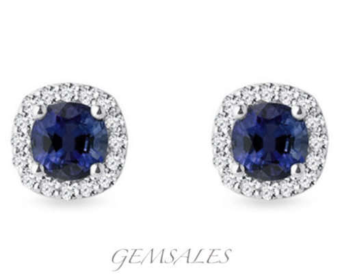 .75ct Brilliant Cut Royal Blue CZ HALO STUD EARRINGS
