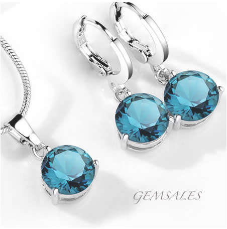 2.0ct LONDON BLUE CZ + 2.0ct Earrings #Jewellery Set#   *CHAIN 42cm + EXTENSION 5cm*