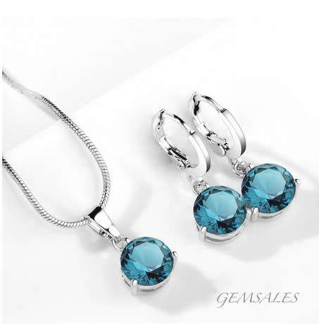 2.0ct LONDON BLUE CZ + 2.0ct Earrings #Jewellery Set#   *CHAIN 42cm + EXTENSION 5cm*