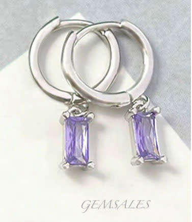 Amethyst CZ Baguette Earrings  *Petite*