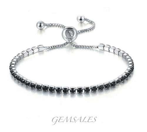 .06ct x 43 Black CZ #Exquisite Hand Inlay# Adjustable Tennis Bracelet 24cm