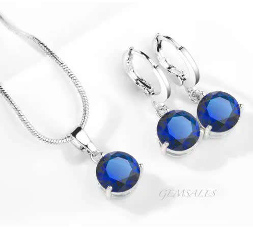2.0ct SAPHIRE Blue CZ Pendant  + 2.0ct Earrings #Jewellery Set#   *CHAIN 42cm + EXTENSION 5cm*