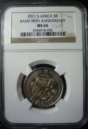 NGC GRADED MS66 SARB 90th ANNIVERSARY 2011 R5 COIN