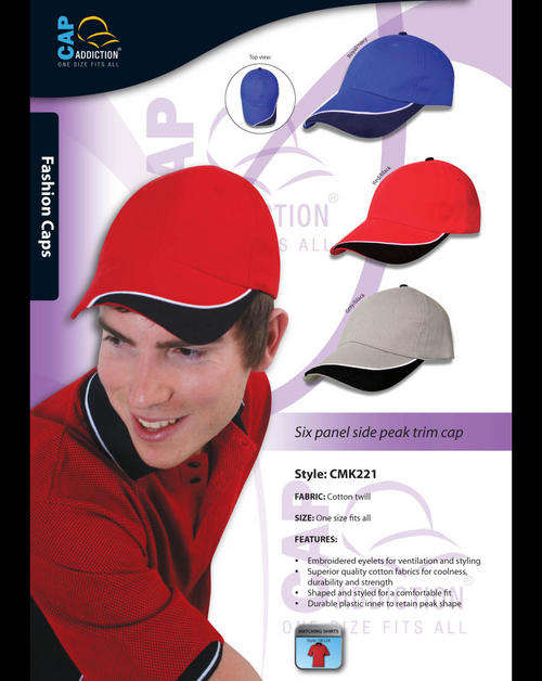 Six Panel Side Peak Trim Cap - Unisex