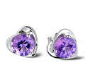 EARRING SILVER PURPLE HEART SHAPE, PLATINUM PLATED