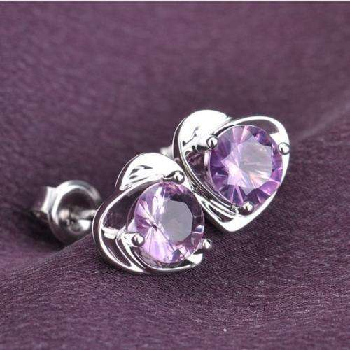 FANCY HEART STUD EARRINGS, AUSTRIAN CRYSTAL, STERLING SILVER