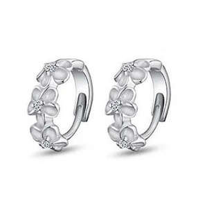HOOP FLOWER STERLING SILVER AUSTRIAN CRYSTAL EARRING