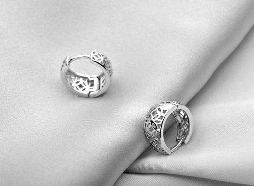 GENUINE 925 STERLING SILVER, SMALL HOOP WITH FLOWER DESIGN EARRINGS