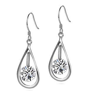 925 STERLING SILVER, LOOP DROP EARRINGS, AUSTRIAN CRYSTAL
