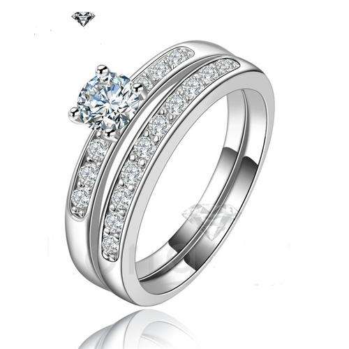 Stunning! S925 Sterling Silver Wedding and Engagement Ring - white gold plated - Size 6