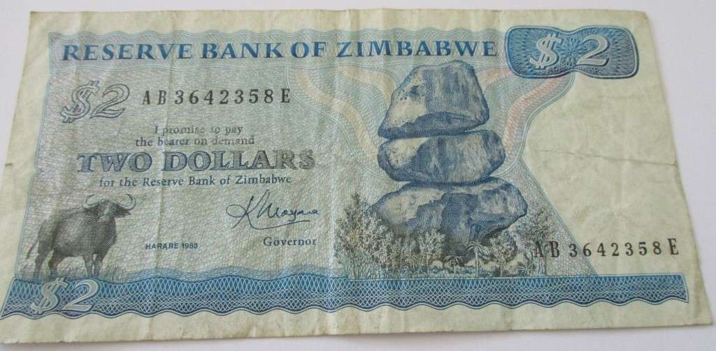 $ 2 RESERVE BANK OF ZIMBABWE TWO DOLLARS x 2