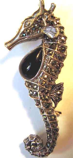 Sterling  Silver , Marcasite  " Sea - Horse "  Brooch.