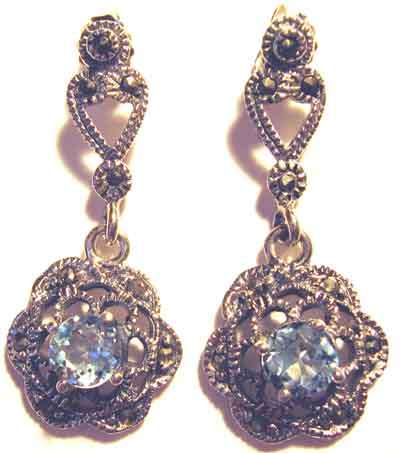Gergeous Silver, Marcasite and Blue Topaz Earrings.
