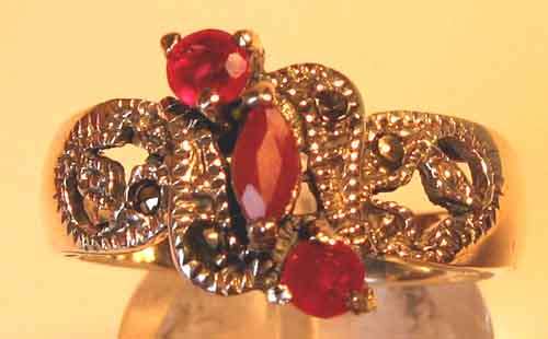 Stylish Sterling Silver , Marcasite and Genuine  Rubies Ring