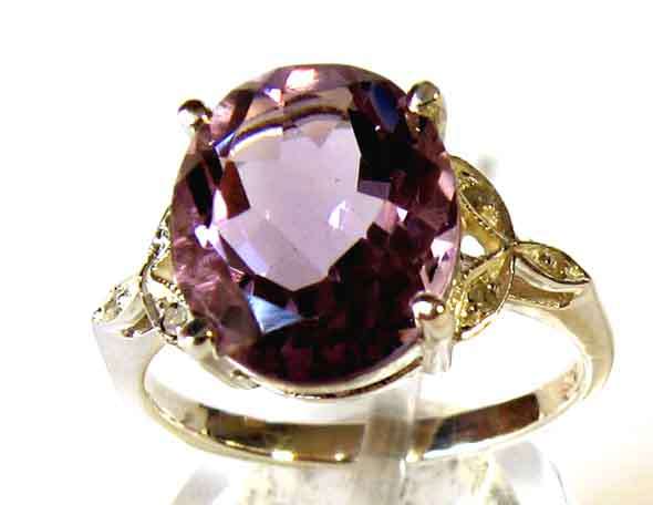 Sterling Silver Ring set with Genuine  Amethyst and Diamonds