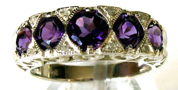 Beautiful Sterling Silver and Genuine Amethyst and Diamonds Ring.
