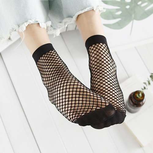 5 Pair Women's Lace Fishnet Ankle Socks - Stylish Black