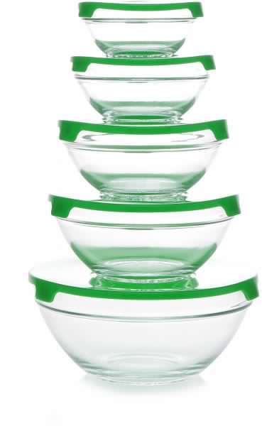 5 Pc Glass Mixing And Storage Bowl Set - Green