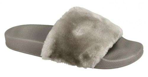 Fluffy Fur Slide Slippers Grey - Size 6