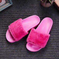 Fluffy Fur Slide Slippers Pink - Size 6