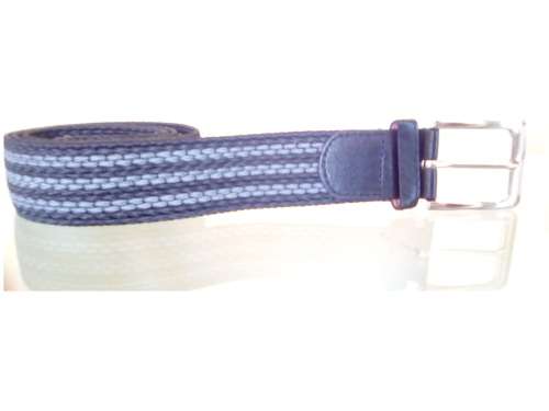 Men Vertically Stripe Woven Stretch Belt - Grey/Blue