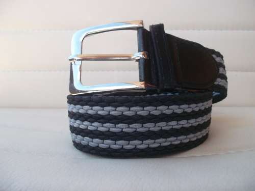 Men Vertically Stripe Woven Stretch Belt - Grey/Blue