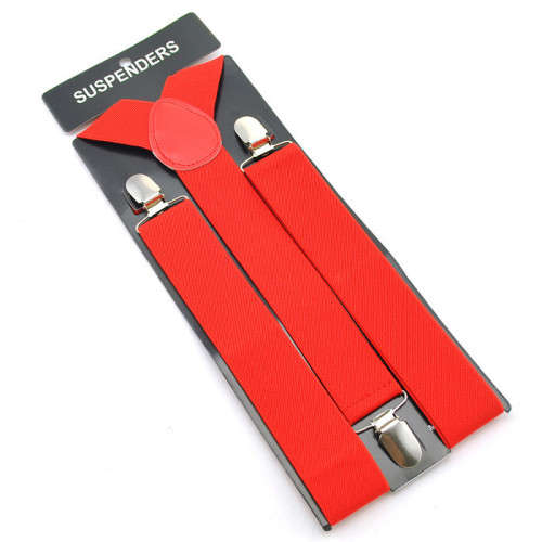 Unisex Solid Colour Y-Back Clip Suspenders - 1 Inch Wide