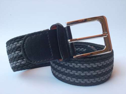 Men Vertically Stripe Woven Stretch Belt - Grey/Black