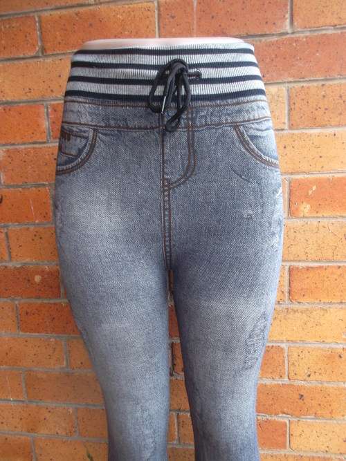 Women's Denim Print Seamless Full Length Leggings