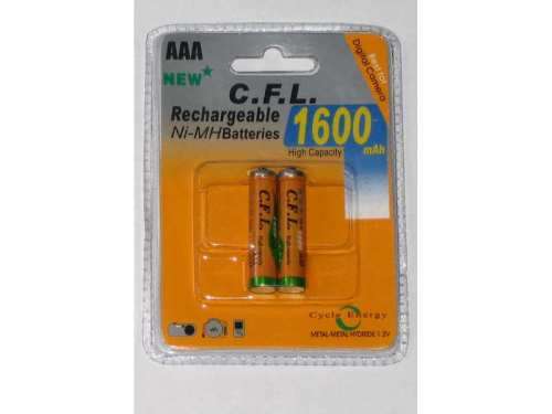 1600mah Rechargeable MH AAA batteries- Pack of 2 batteries
