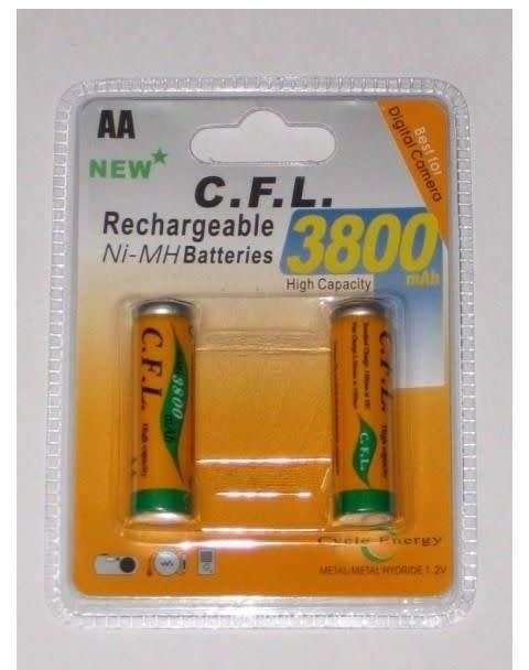 3800mah Rechargeable MH AA batteries- Pack of 2 batteries