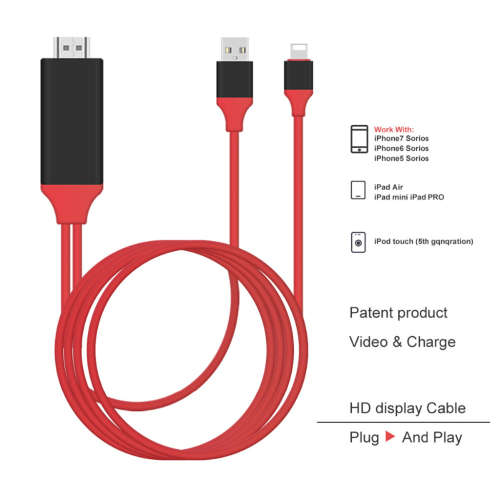 2m 1080P 8 Pin to HDMI Adapter Cable for iPhone No Hotspot Setup
