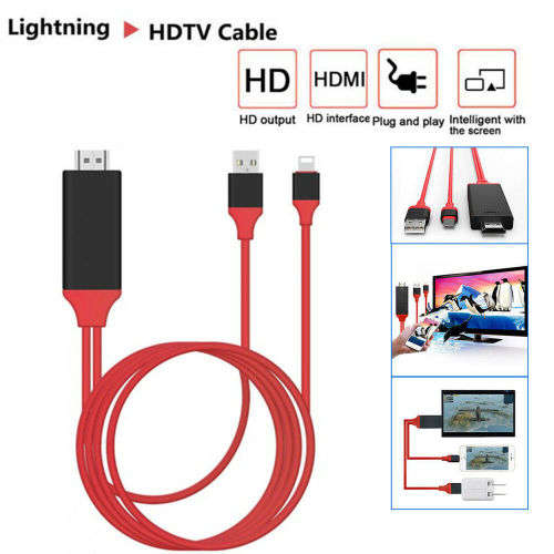 2m 1080P 8 Pin to HDMI Adapter Cable for iPhone No Hotspot Setup