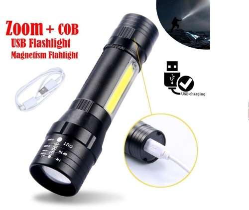 USB Charging Waterproof Zoomable XPE + COB Flashlight