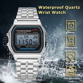 New LED Digital Watch Retro Stainless Steel Sports Stopwatch